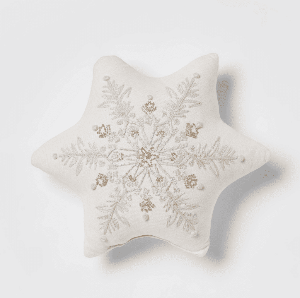 This embroidered snowflake-shaped Christmas pillow is adorable. You will be obsessed and need it for your living room ASAP. The beading detail makes this pillow look high-end, yet it's only $20. You can find it at Target. Neutral!