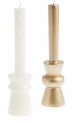 These Neutral geo stacked taper candle is perfect for your dining room table. There are two color options: ivory and gold. From World Market, you can pick these up for $7.99 apiece.