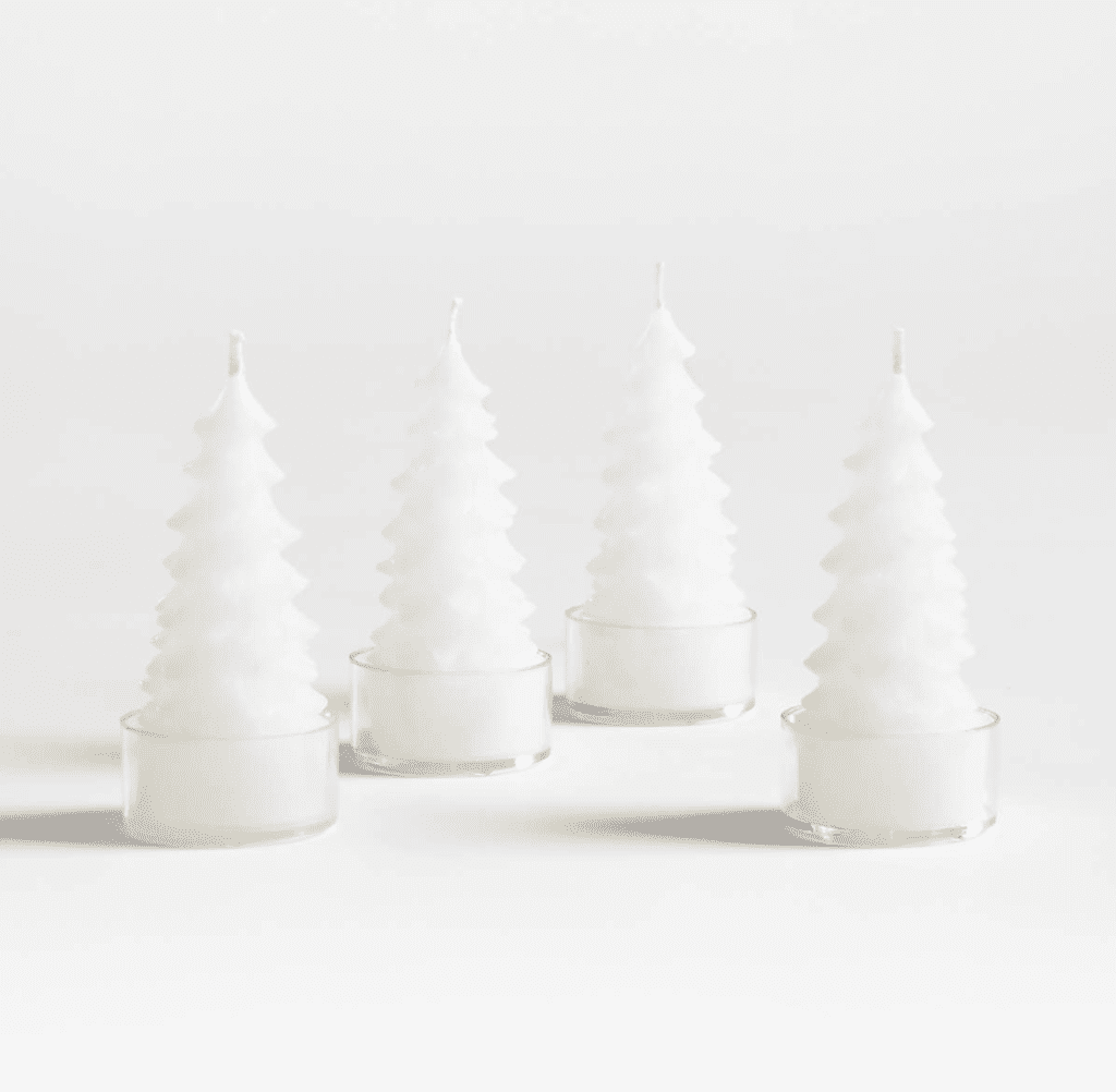 These white tree tea light candles are adorable. They are perfect for your dining room table or your fireplace mantel. You can get these candles from Crate & Barrel. They come in a four-pack set for $11.95.