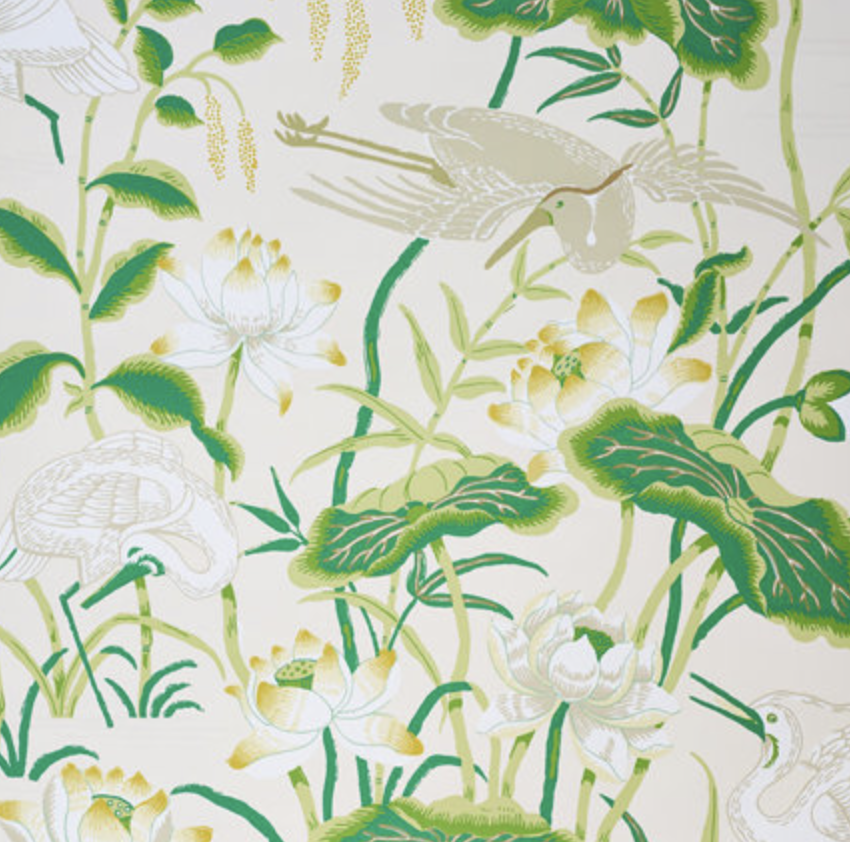 green wallpaper powder room