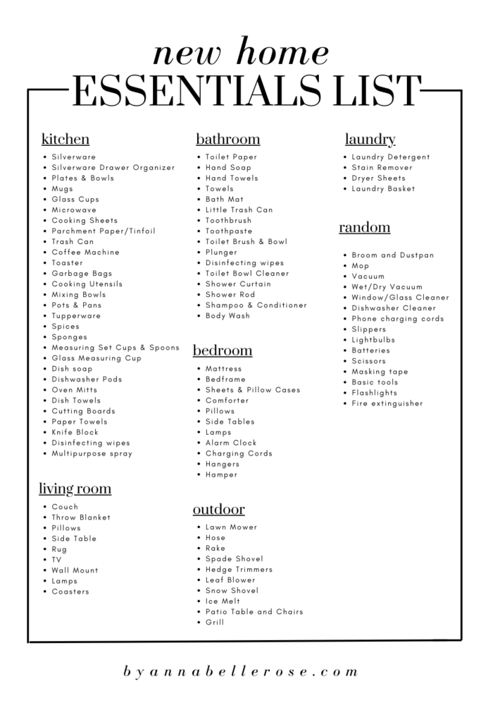 NEW HOME ESSENTIALS LIST