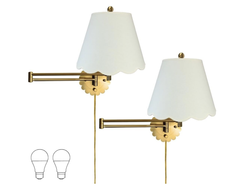 Set of 2 Scalloped Swing-Arm Dimmable Wall Lamp - 10. Set of 2 Scalloped Swing-Arm Dimmable Wall Lamp